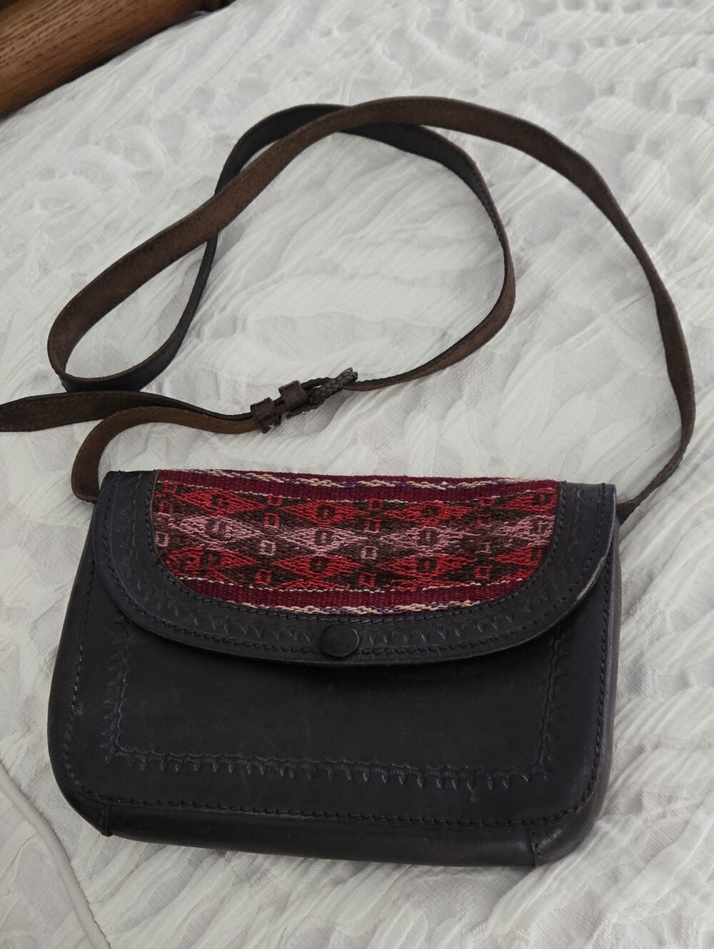 Vintage Artisan Woven Crossbody Leather Bag